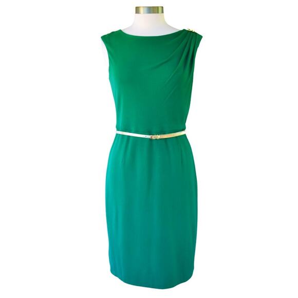 NEW Ellen Tracy Belted Sleeveless Sheath Dress Green Size 8 Workwear - Picture 1 of 9